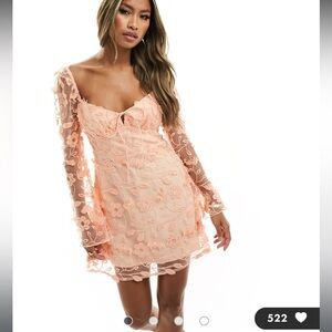 ASOS Love Triangle sweetheart neck lace mini dress in apricot